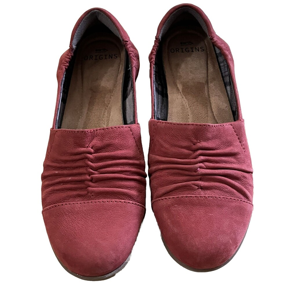 Earth Origins Shoes Flex Flat Fara Slip On Comfort Cushioned Red‎ Nubuck 8 Boho